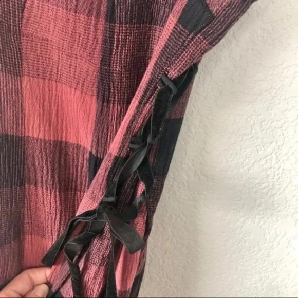 Anthropologie Ett:twa Red & Black Checked Plaid Wide Leg Crop Jumpsuit 0 - Picture 7 of 12
